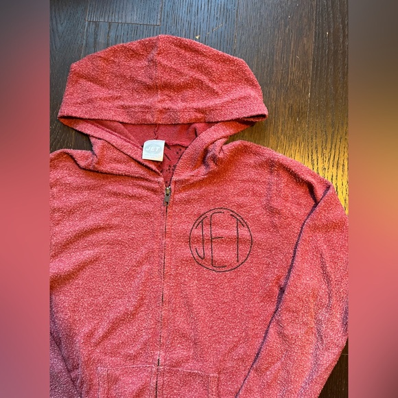 JET vintage red hooded zip up sweatshirt Small - Picture 6 of 8